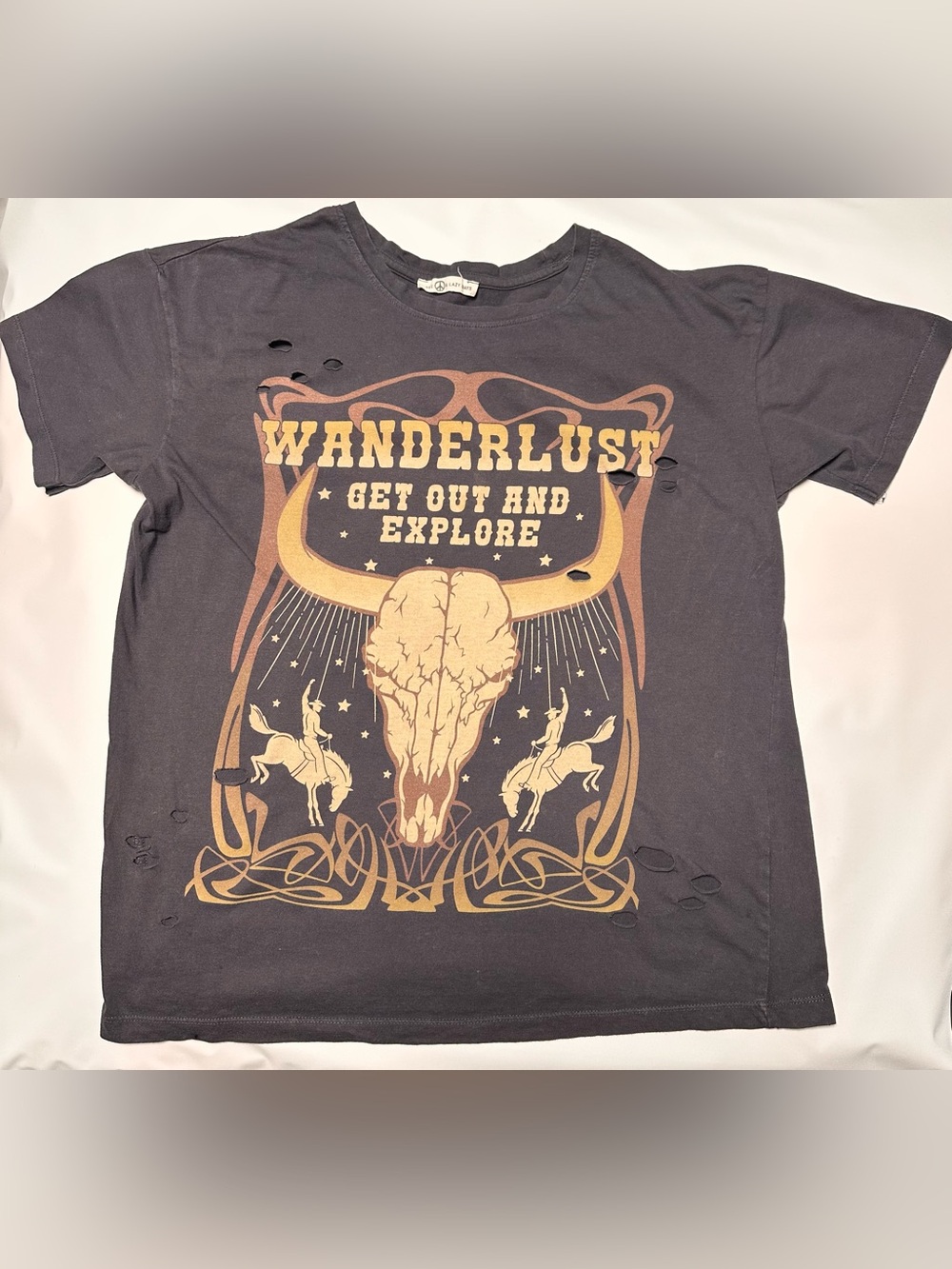 Wanderlust Graphic Black Skirt with Tan & Cream Print